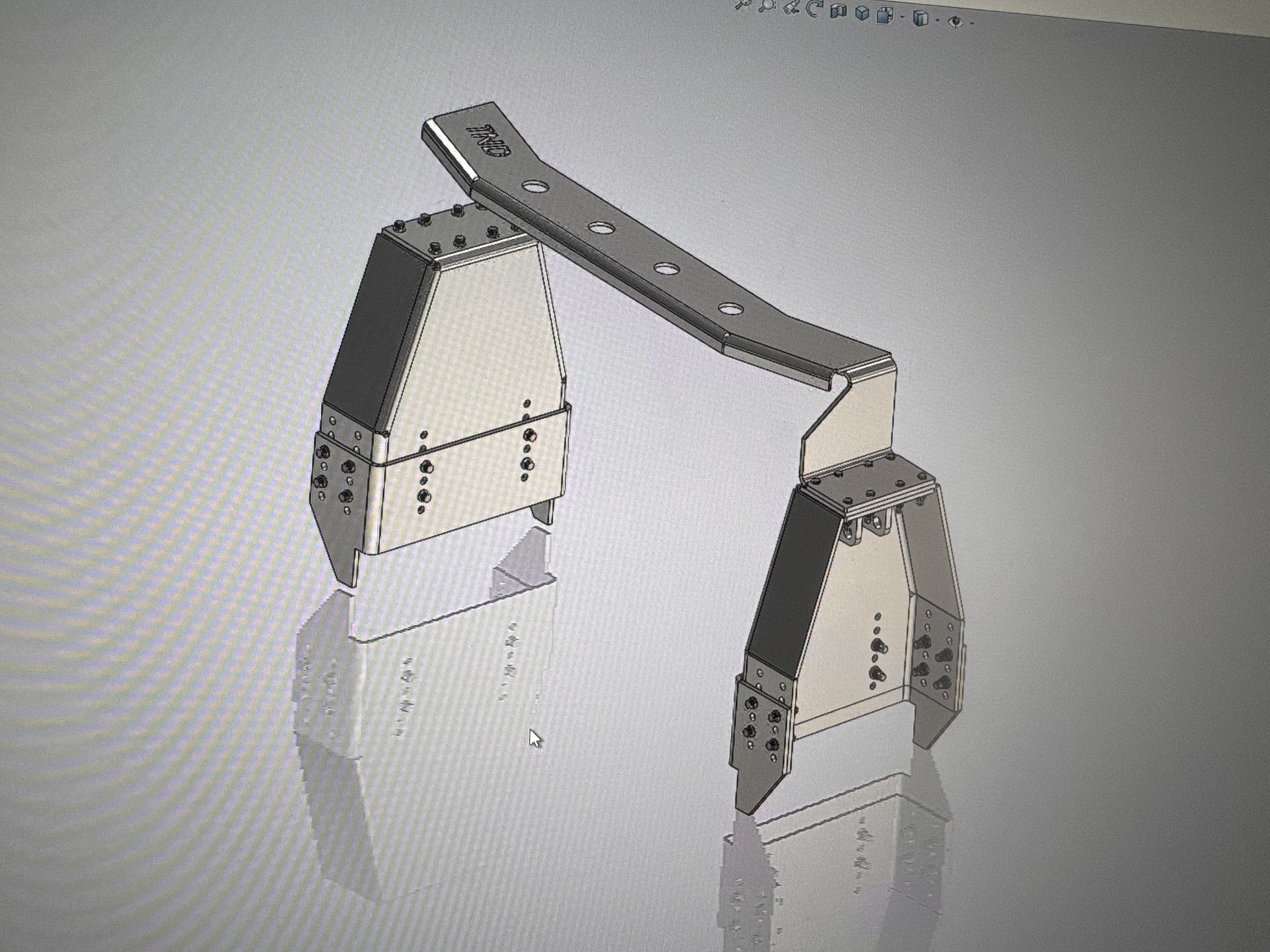 CAD view of adjustable shock towers and the TND cross brace
